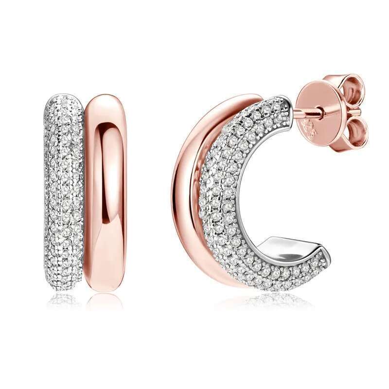 RAPRGOLD Round Cut Moissanite C-shaped Stud Earring for Women Girl Sterg Sier Piercing Earrings Jewelry Gift Pendientes