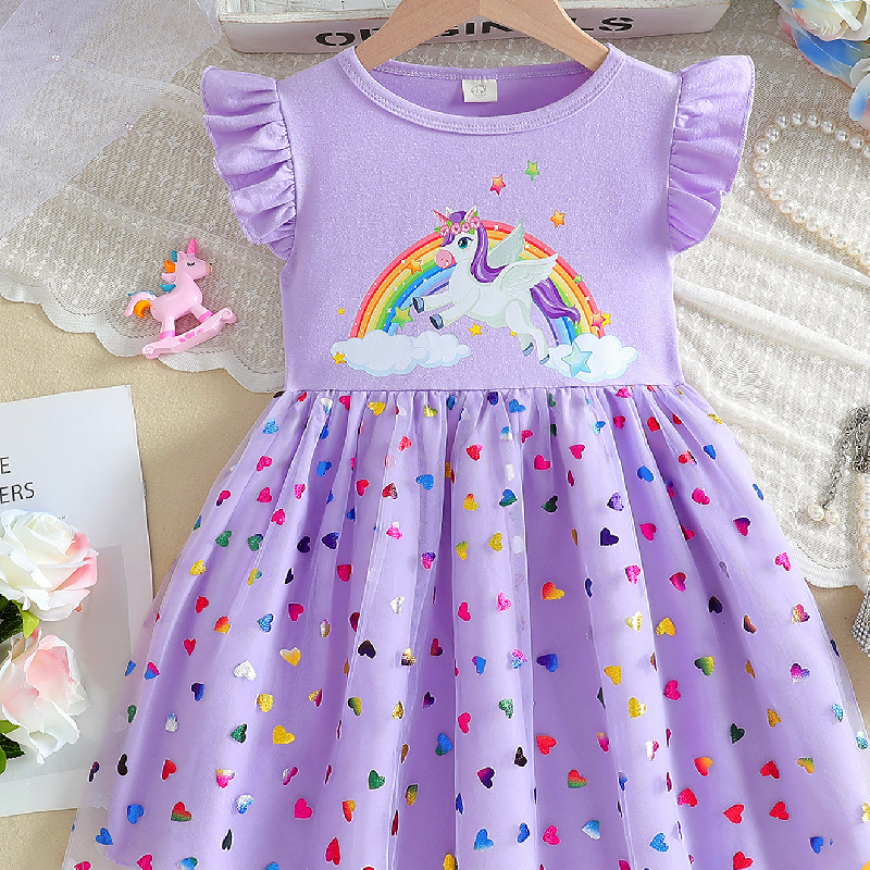 DISNEY kids designer clothes dress short-sleeved unicorn printed mesh baby clothes kids clothes baby girl dress