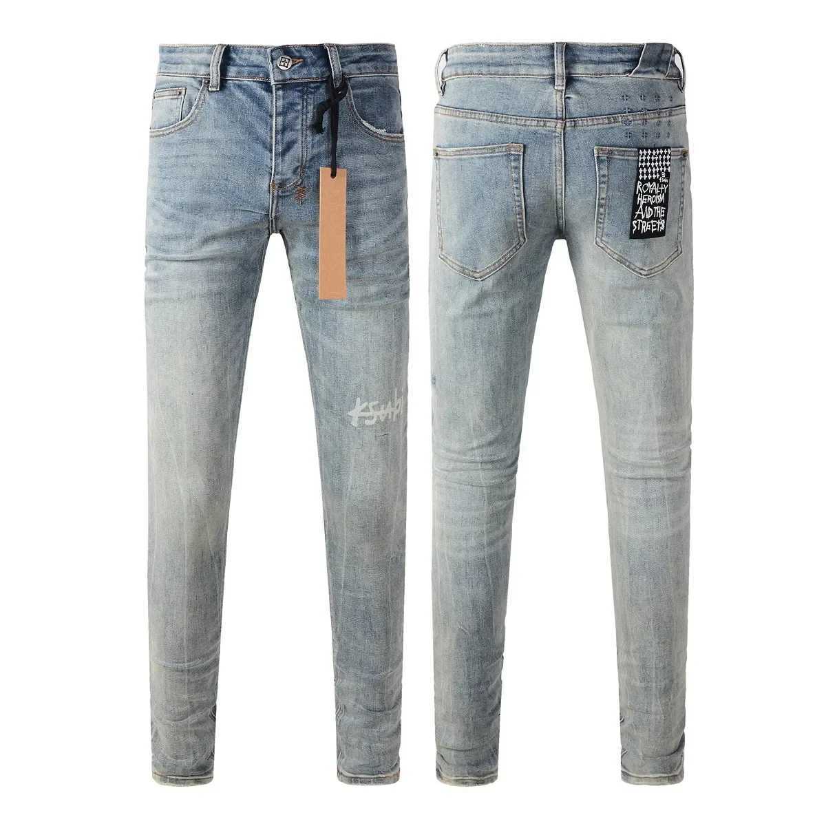 New Arrivals Cross Jeans Men Fashion Trend Vintage Wash Do Old Patch Light Blue Letter print Stretch Slim Trousers Brand Jeans H251115