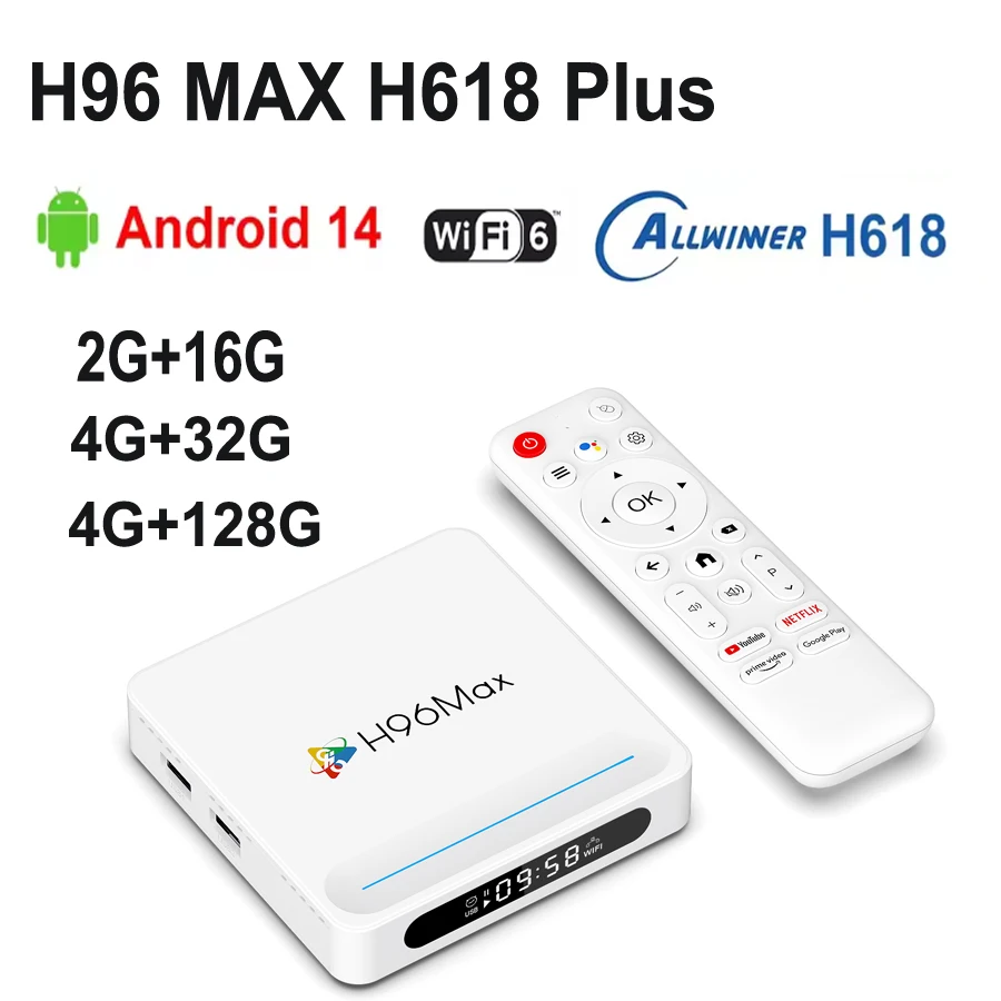 H96 MAX H618 PLUS Smart TV Box Android 14 Wifi6 BT5.4 8K 2G 16G 4G 32G 128G Media Player Set Top TV Box