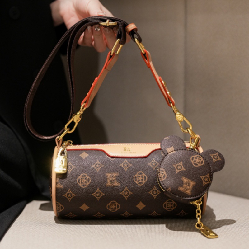 2025 Designer New Vintage Shoulder Bag Women Stylish Round Barrel Purse Fashion Versatile Crossbody Bag with Print Pattern Elegant free shipping hot