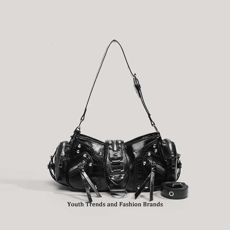 Girls Y2K Underarm Bags For Women Fashion Luxury Designer Shoulder Bag Vintage Handbags Leather Rivet Decoration Commuting BagW251115