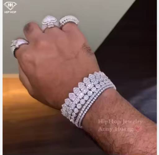 Fine 925 Sterling Silver VVS Moissanite 10MM Prong Cuban Bracelet Rapper Men Jewelry Iced Moissanite Cuban Chain Bracelet