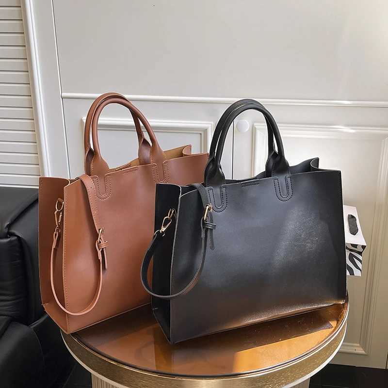Top Brand Shoulder Bag Black Classic Handbag 2 Set Casual Tote Ladies High End Commute Bag Large Capacity Pu Leather Sac A MainW251115