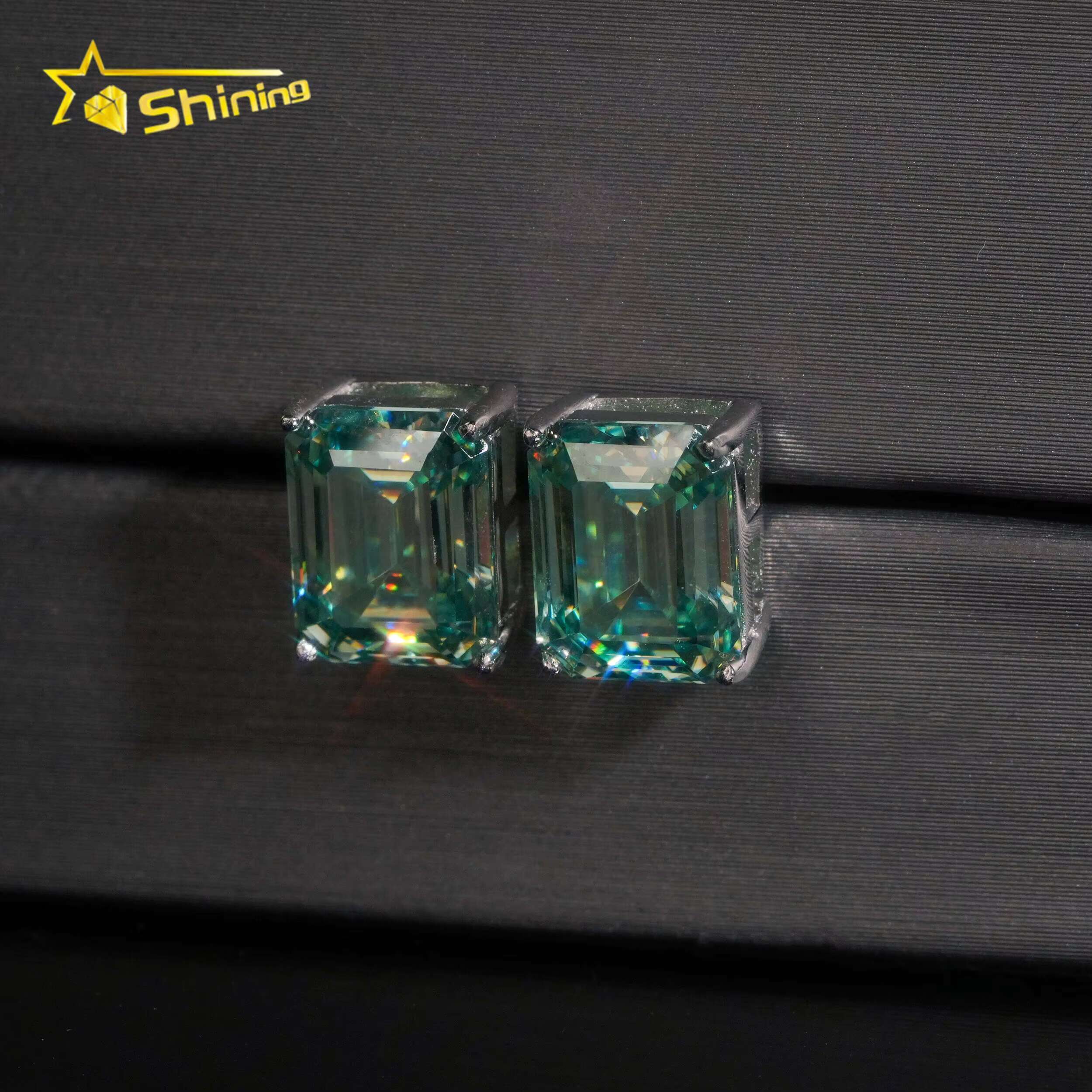 Wholesale Gemstone Moissanite Solitaire Emerald Cut Blue Green Stud 925 Silver Earrings