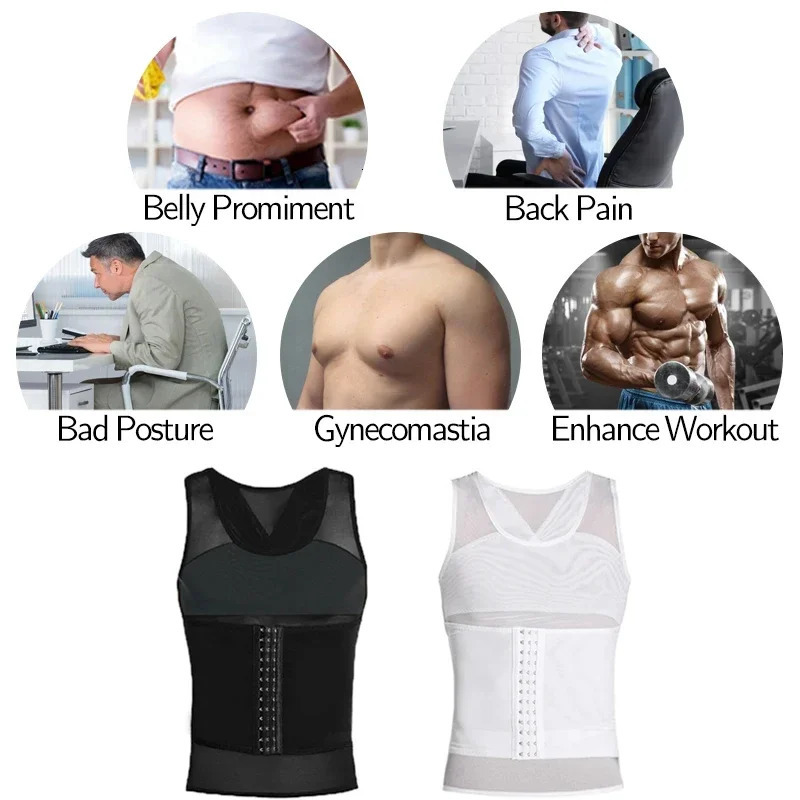 Mens Body Shaper Compression Vest Abdomen Shapewear Tummy Slimming Sheath Gynecomastia Shapers Corset Waist Trainer Fajas Tops 250415