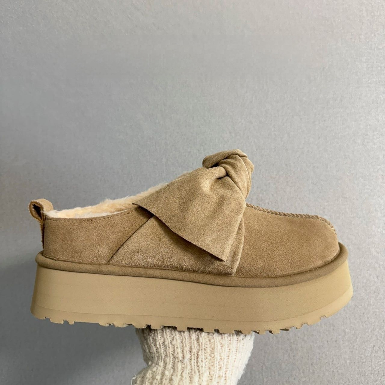 Free Shipping Winter New Design Style Outdoor Versatile Plush Lined Platform Women Snow Boots Bow Detail Sand Color