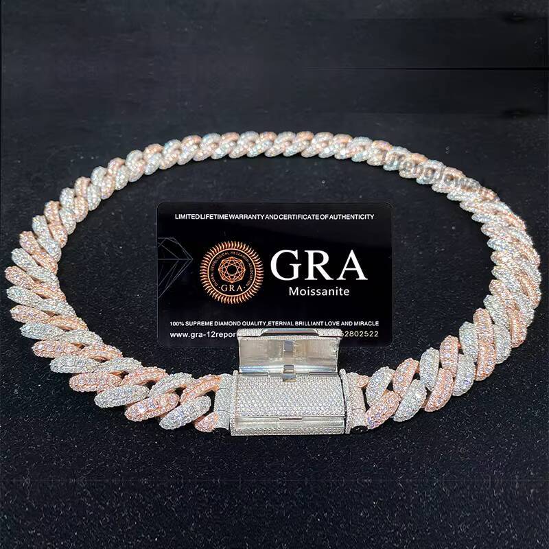 Hip hop Two Tone White Rose Gold Plated 22mm VVS Moissanite Diamond Cuban Link Chain Necklace for Gift or Engagement - view 5