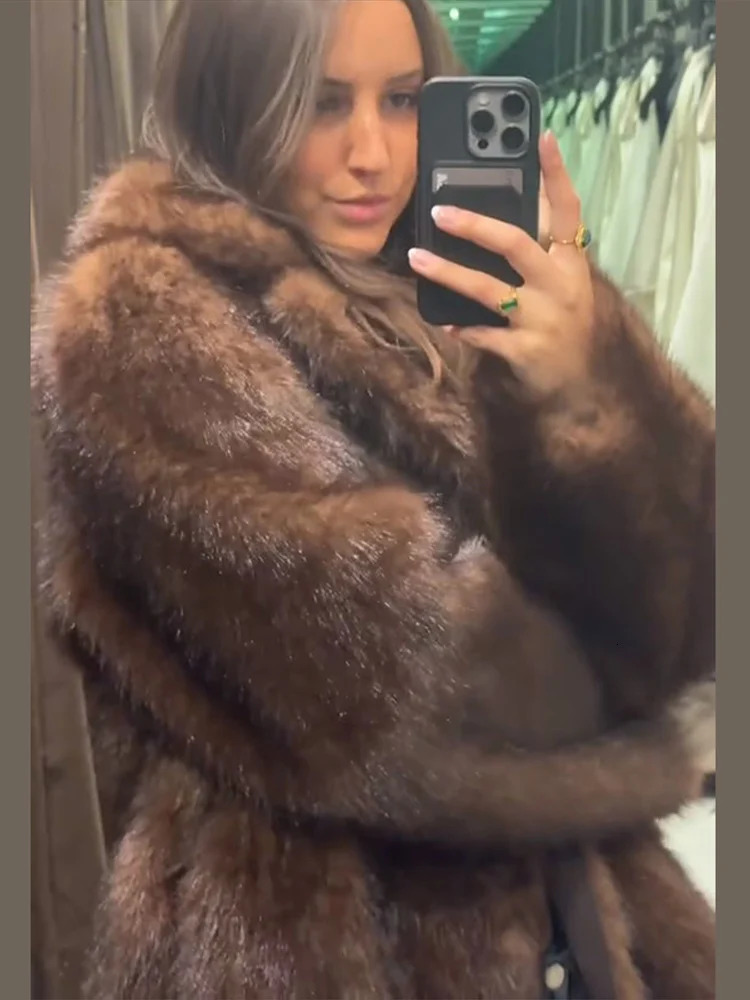 Womens Reversible Faux Fur Coats Leather Windbreaker Jackets Winter Warmed Tops Outwear Casual Wear Woman Daily Clothes 251104