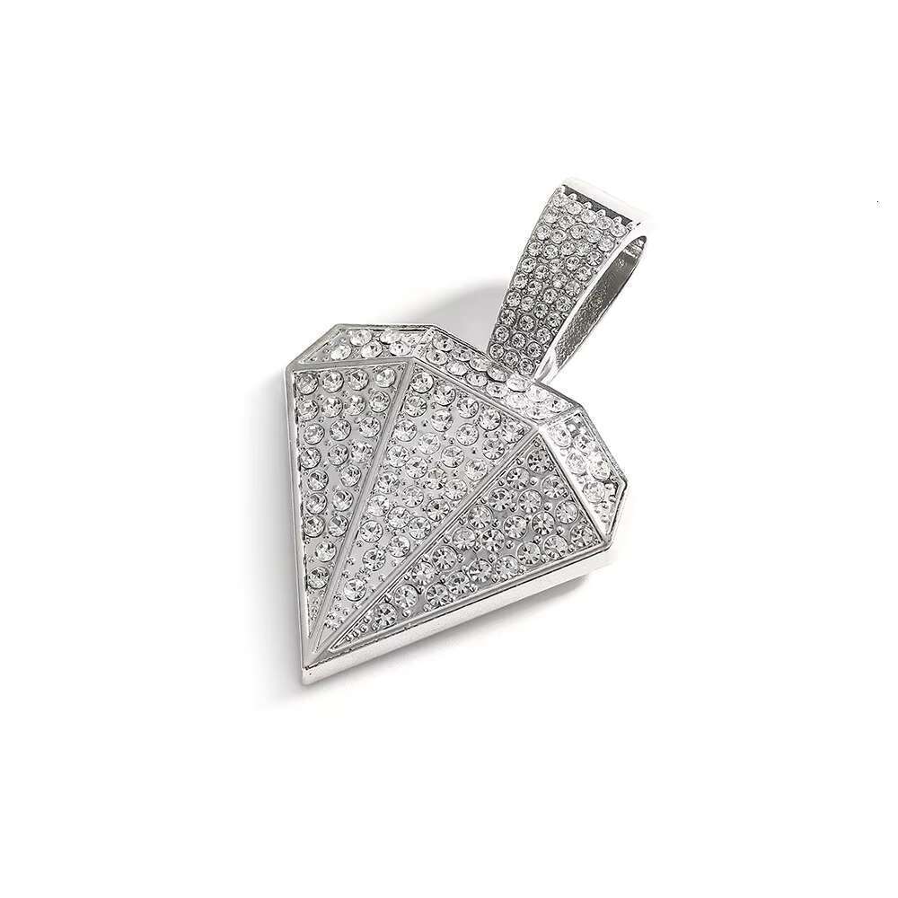 DHCollections Dia Shape Pendant Necklace Iced Out Cuban Chain 15MM Hip Hop Bling Jewellery for Men Women Gold Sier Color 18 Inch 1 Piece