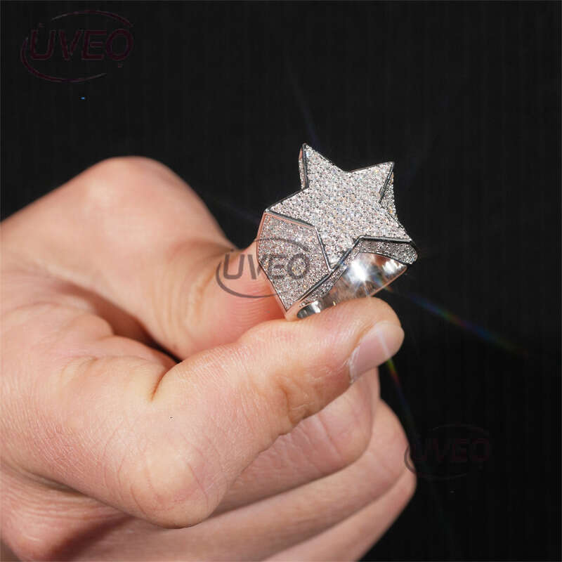 Iced Out Gold Jewelry Moissanite Ring 925 VVS Moissanite Diamond Hiphop Pass Dias Tester Women