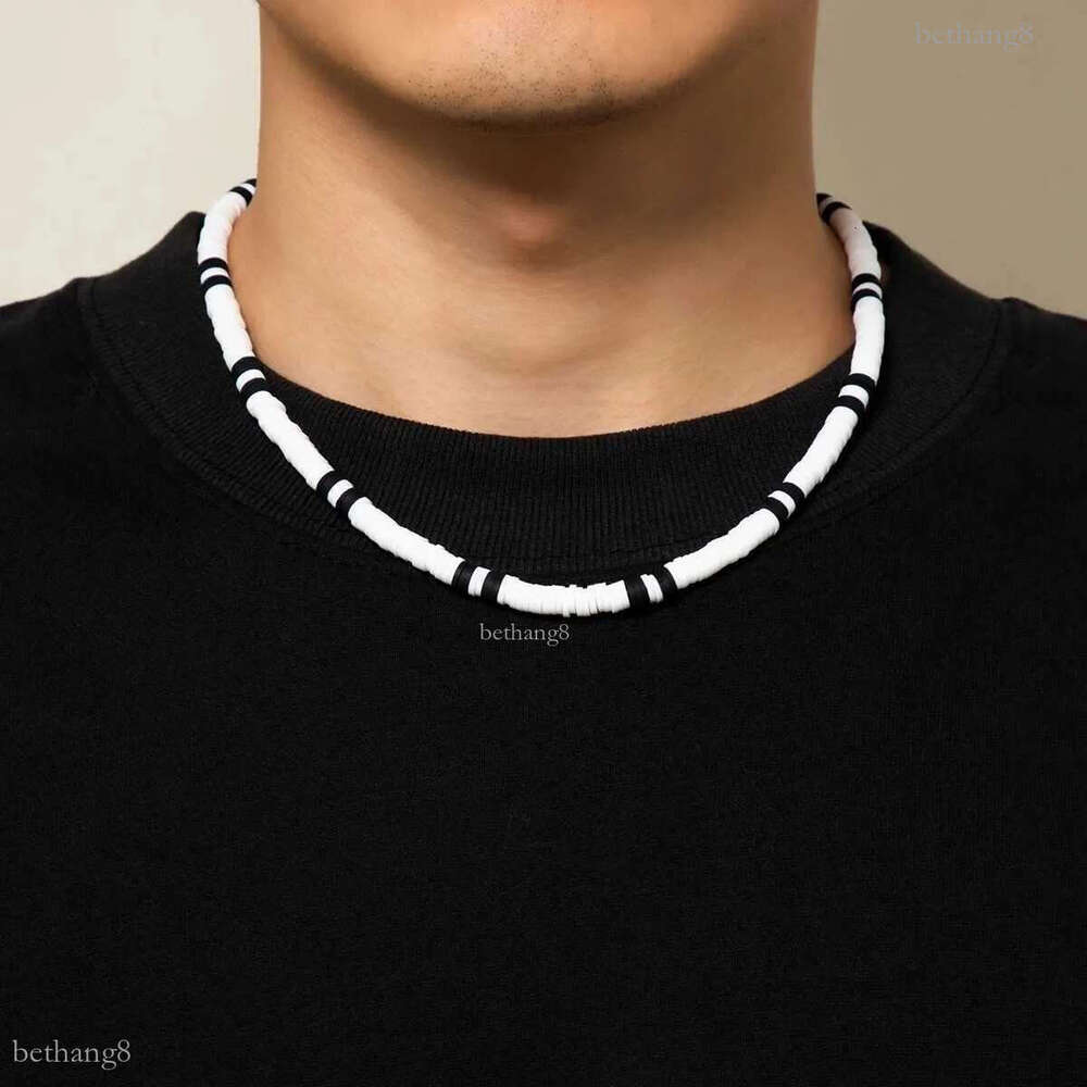 Pendant Necklaces IngeSight. Z White Black Soft Clay Bead Necklace Mens Simple Minimalist Necklace Jewelry Gifts J240516