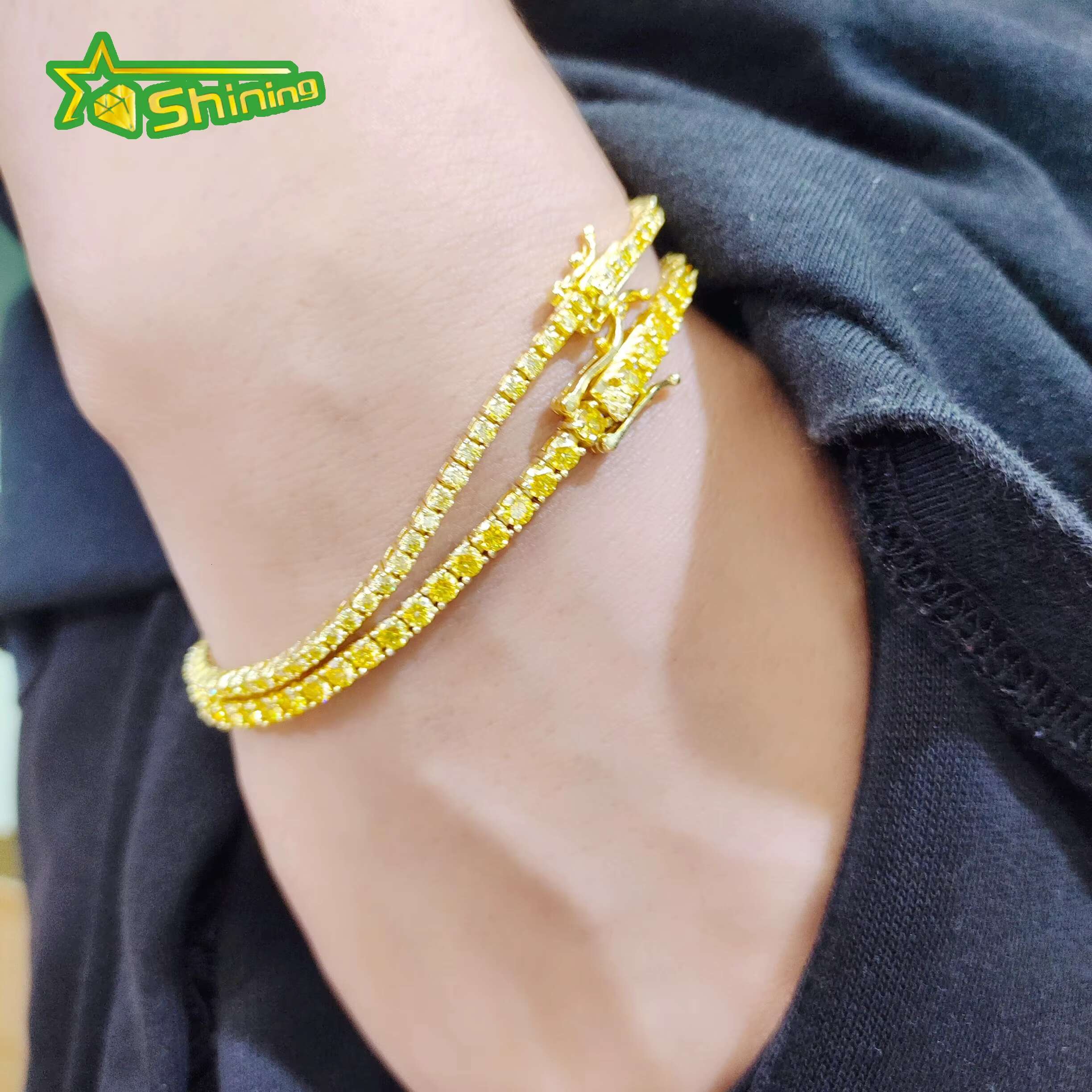 18K Gold Plated Iced Out Vvs Diamond Tennis Chain 2mm 3mm Golden Yellow Moissanite Tennis Bracelet Necklace for Men and Women