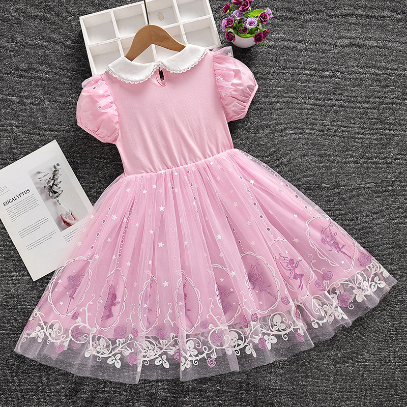 DISNEY Baby clothes kids designer clothes Summer short-sleeved cotton lace Elsa dress for Frozen birthday dress Comfortable and soft.