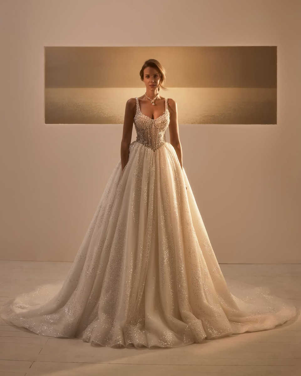 Luxurious Wedding Dress For Women Sweetheart Neck Sleeveless Bridal Gown Pearls Sequins Sweep Train Dresses Custom Made vestidos de novia