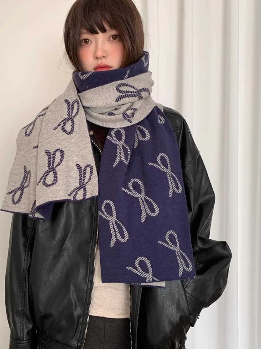 Luxury Butterfly Bow Embroidered Double-sided Scarf For Women Winter Korean-Style Warm Neck Scarf Versatile Scarf and Shaw Y251115