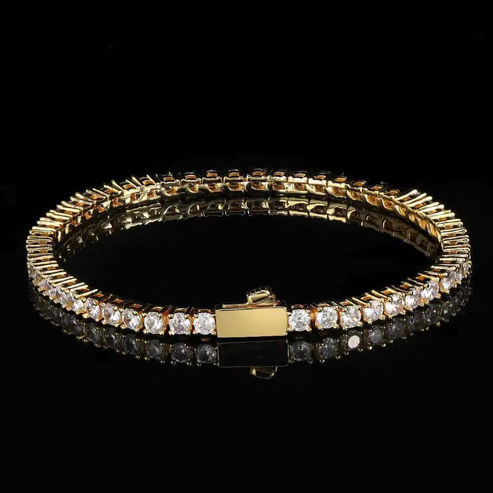 DHCollections Iced Out Tennis Chain Bracelet for Men Women 3-5mm Cubic Zirconia One Row Bling Hip Hop Style 7-8 Inch Adjustable Length 1 Piece