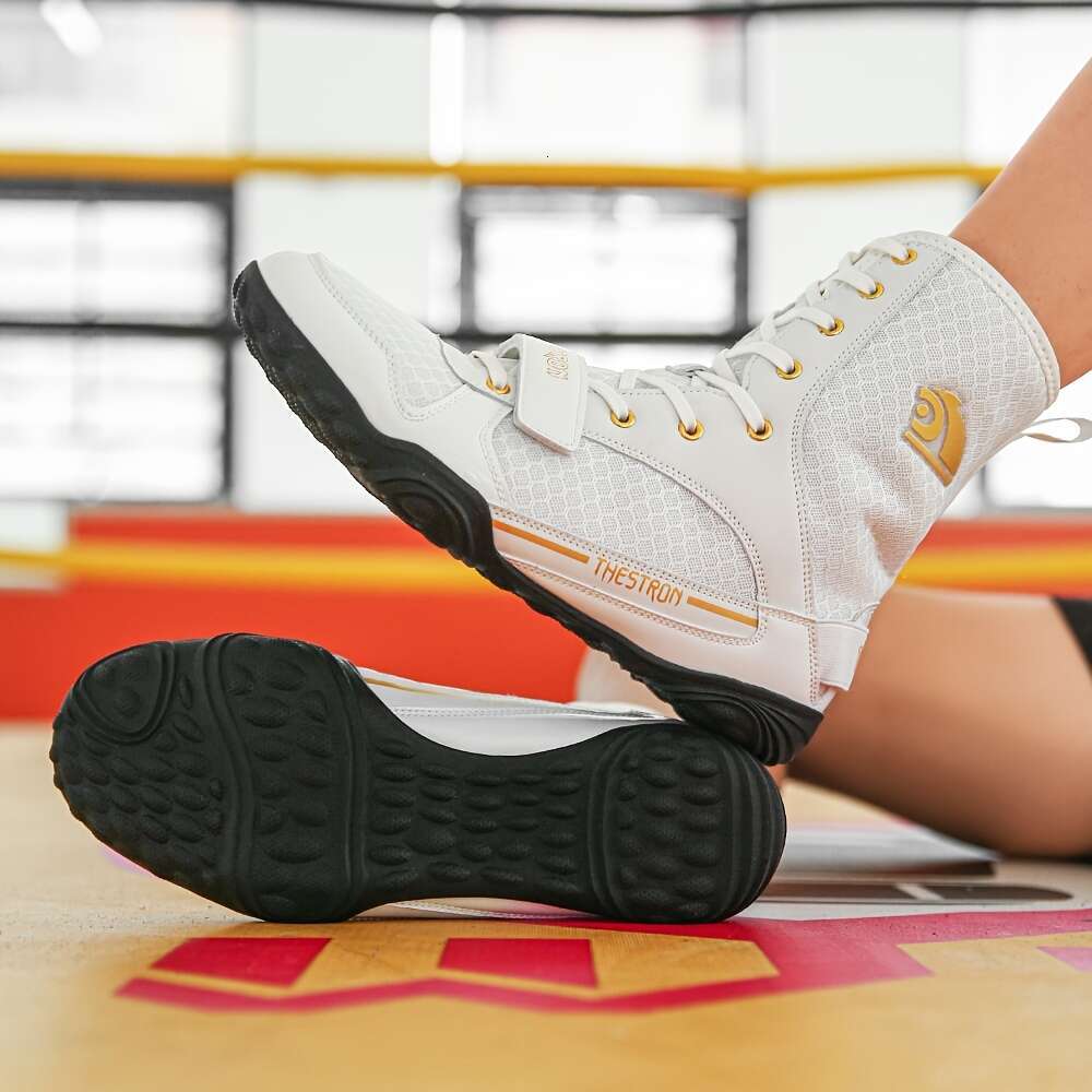 Men Boxing Martial Arts Training Shoes, Lightweight, Non Slip, High Top Design, Solid Color, All Season, With PU Upper, Inner, Rubber Sole