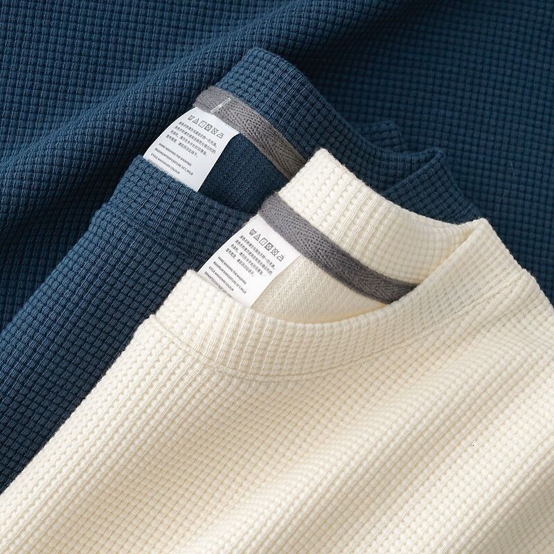 Waffle round neck short sleeved back pocket collar men's top summer new loose plus size ice silk thin T-shirt