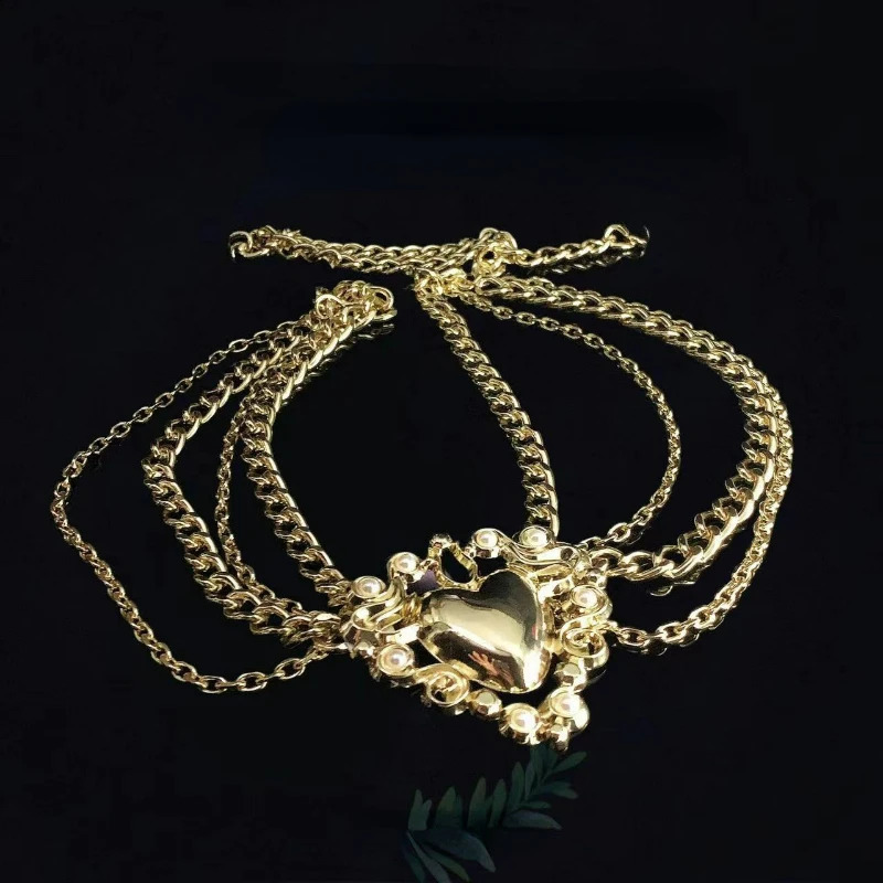 Fashion small perfume multi-layer gold heart waist chain celebrity style creative edge belt chain dress accessories 250414