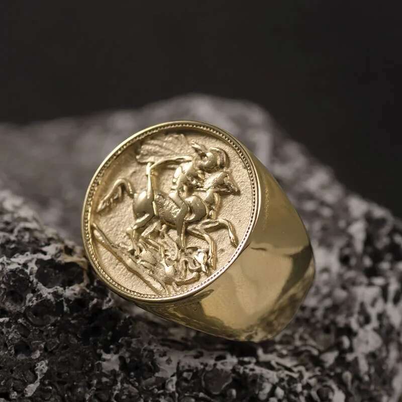 Stainless Steel Sovereign Coin Gold color Roman Solider Ring for Men Women Party Jewelry gift Bague Homme