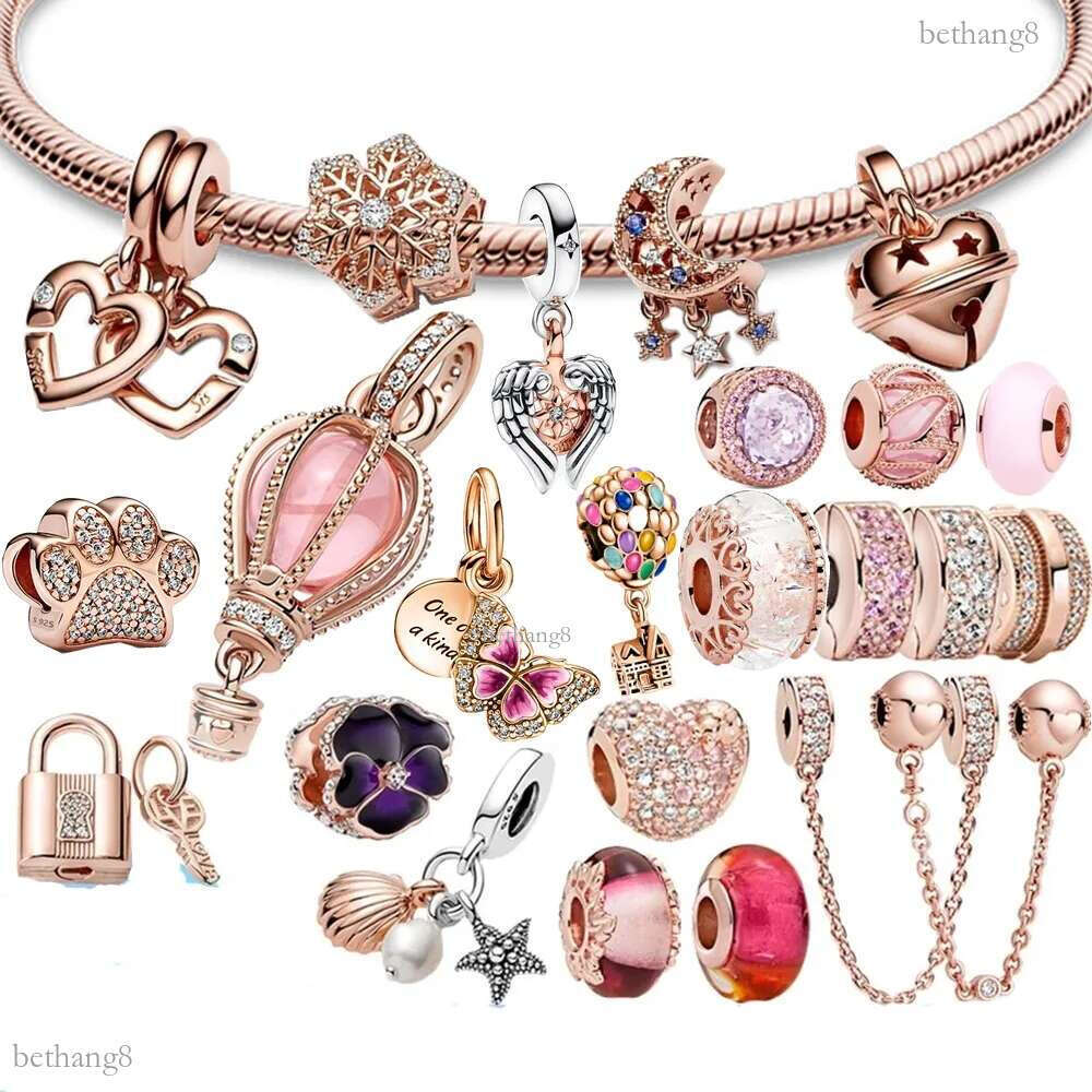 925 Sterling Silver New Rose Gold Couple Diy Bracelet Pendant Charm Fashion Women Charm Beads Suitable for Bracelets and Bracelets, Exclusive for Wome