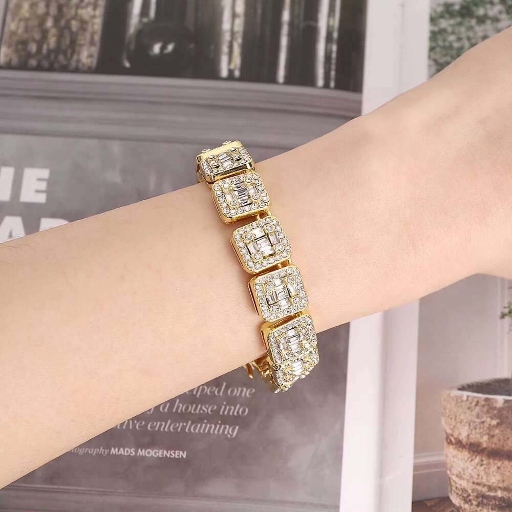 DHcollections Women's 13mm Square Rock Sugar Gold-plated Hip-hop Chain Necklace&bracelet Cubic Pearl Fashion Accessory
