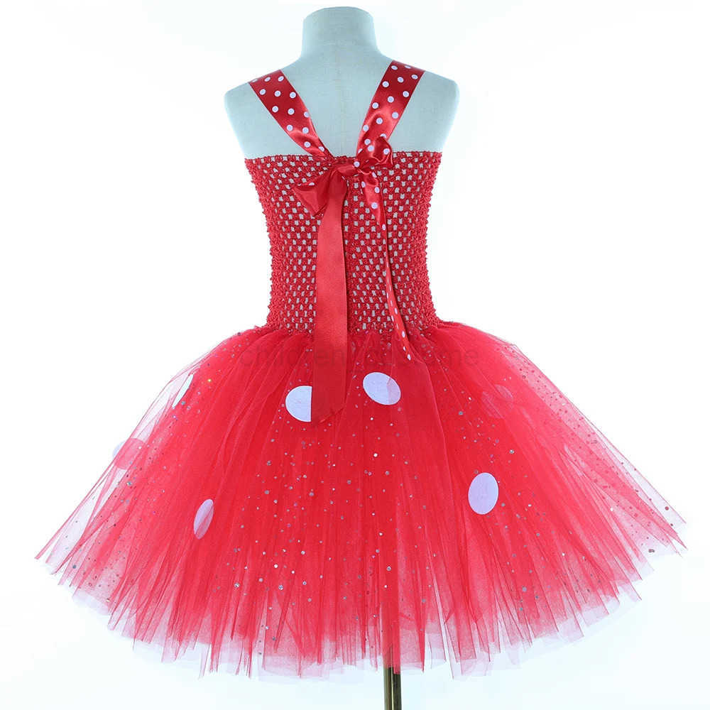 Disney Girls Red Minnie Tutu Dress Glitter Polka Dots Toddler Girl Birthday Party Princess Dress Up Clothes Kids Halloween Costumes W20250416