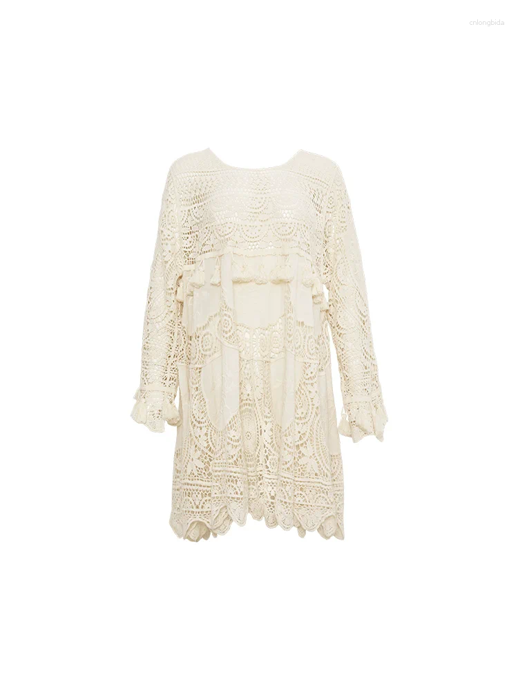 Casual Dresses Spring Autumn Original Design Women Bohemia Style Hollow Out Crochet Lace