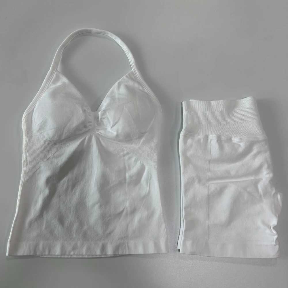 2pcs Impact Gym Set Womens less Tank Top High Waist Threaded Seamless Shorts Gym Set Z250415