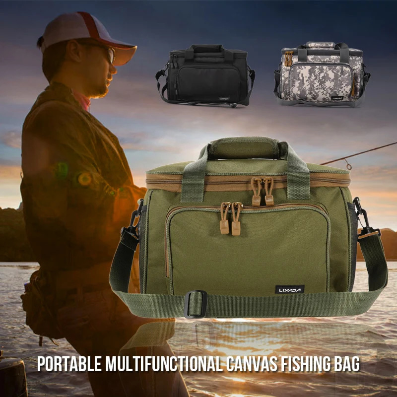 Lixada Fishing Tackle Bag Portable Multifunctional Canvas Fishing Shoulder Bag Pack Fishing Lure Reel Bag Pouch Tools Handbag 250415