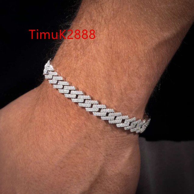 Fine 925 Sterling Silver VVS Moissanite 10MM Prong Cuban Bracelet Rapper Men Jewelry Iced Moissanite Cuban Chain Bracelet