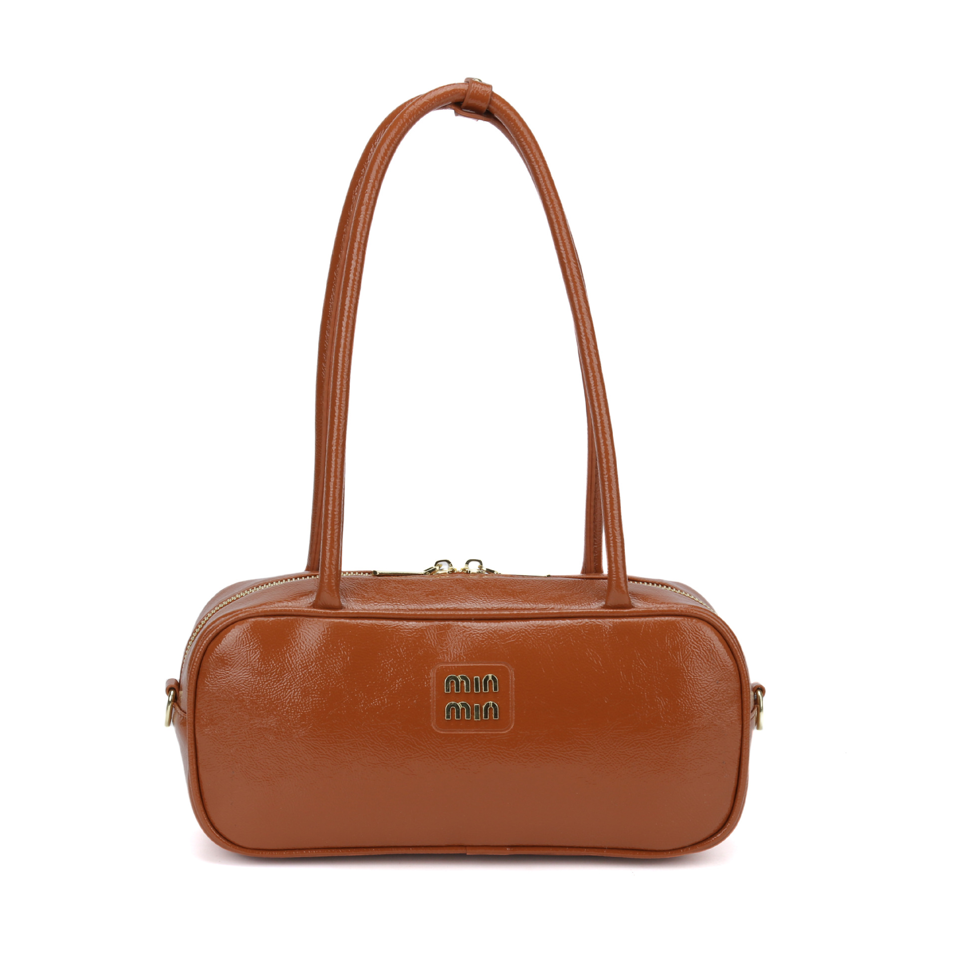 designer bag 2025 Shiny waxed leather handbag versatile for commuting bowling-style single-shoulder and crossbody bag