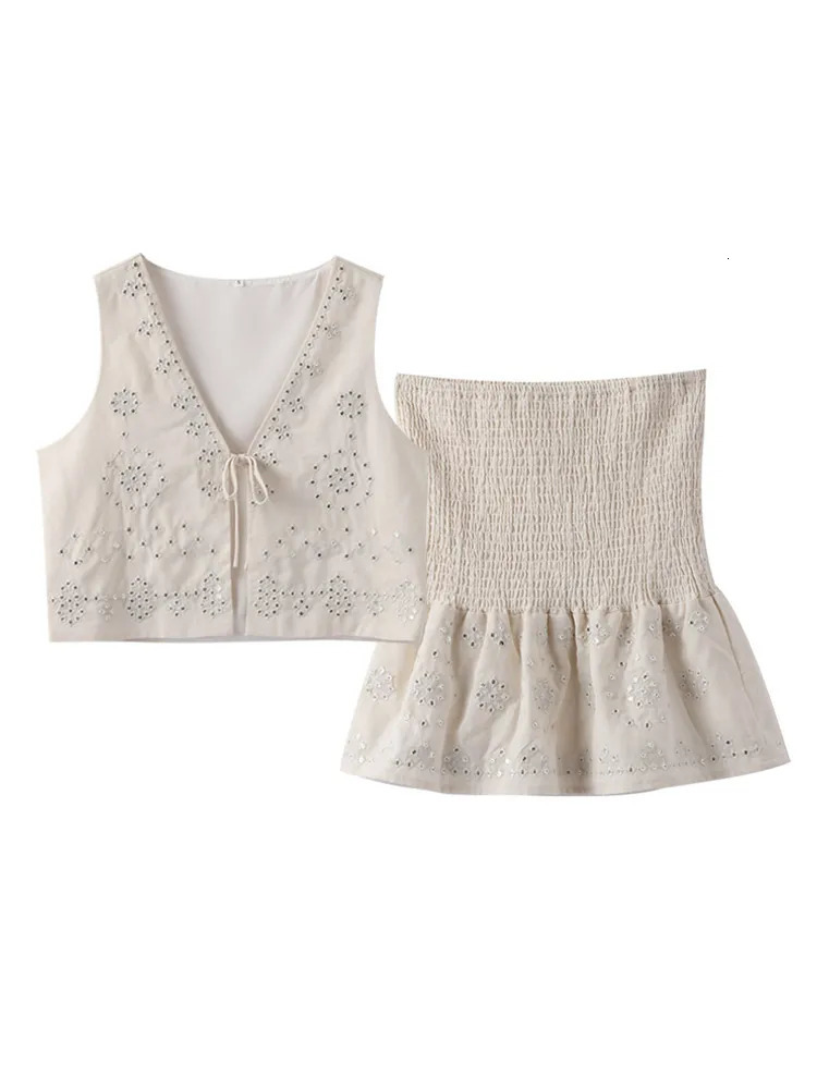 Sequined Cardigan Skirt Suits Women Elegant Shinny Sleeveless Single Button Female Tank Sets Zipped Skirts Summer Chic 250415