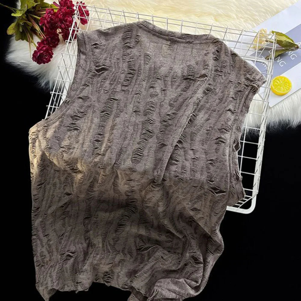 Mens Street Y2k Hole Worn Casual Vest Genderless Summer Niche Personality Versatile Dark Style Hiphop Tank Top Unisex 250415