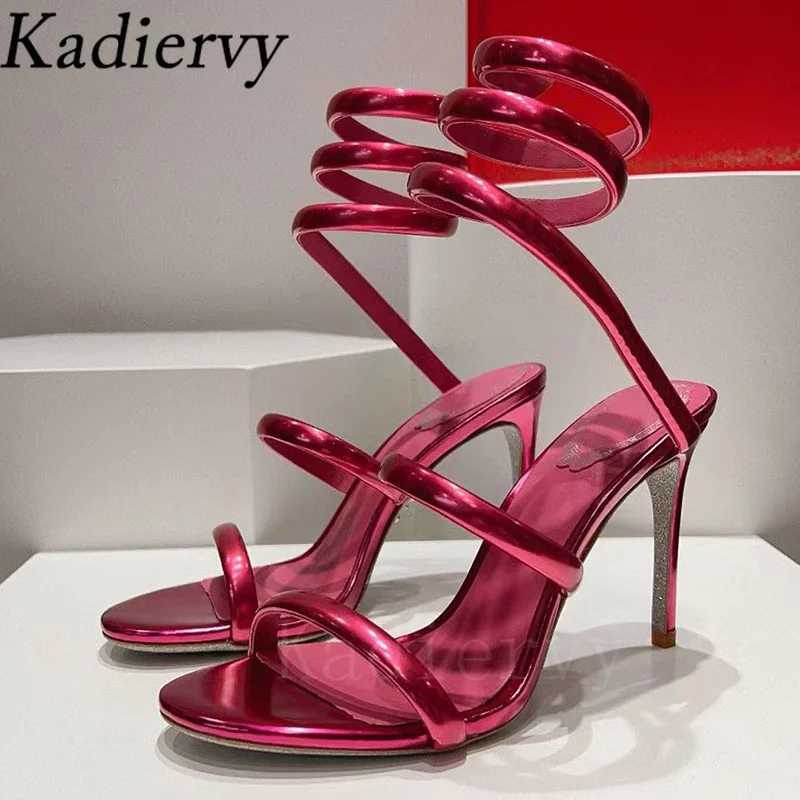 Summer high-heeled gladiator sandals womens ankle snake rope running shoes womens slim high-heeled sandals womens sandals W250416