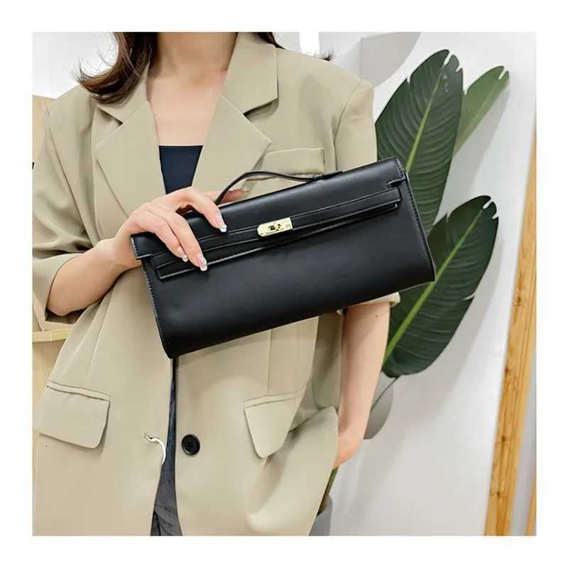 Leather Clutch Bag with Gold - Toned Lock and Top Handle - Elegant Evening Formal Event HandbagW251115