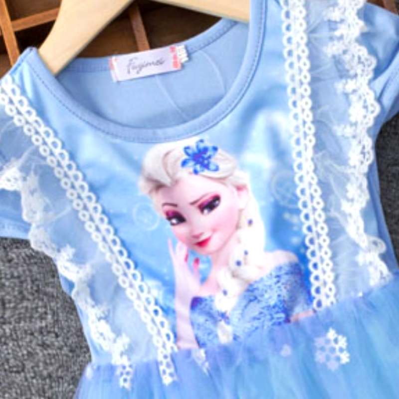 DISNEY kids designer short-sleeved dress baby girls spring and summer children's clothing Elsa's princess dress in summer.