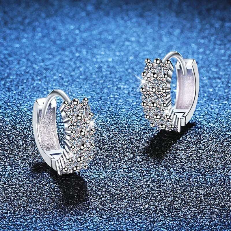 NeeTim 2mm Full Moissanite Earrings Women Quality Party S Sterg Sier with White Gold Plated Hoop Wedding Earring