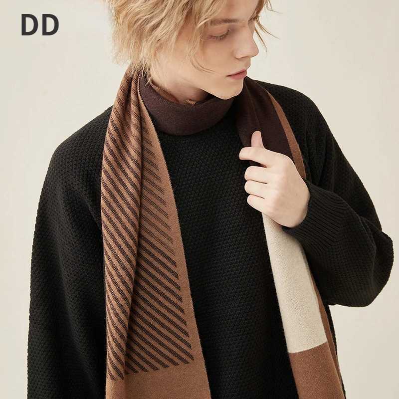 Luxury High Quality Wool Blend Scarf Men Autumn Winter Thick Warm Business Versatile Stripe Cashmere Muffler Luxury Chrimas Gift Male Y251115