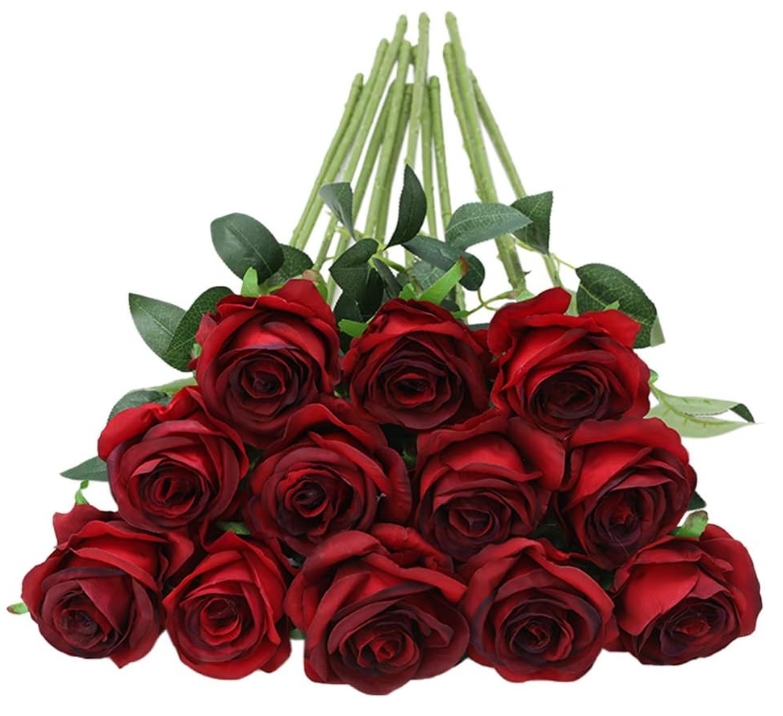 Hzszhome Roses Artificial Flowers Rose Flower Branch Artificial Red Roses Realistic Fake Rose for Wedding Home Decor