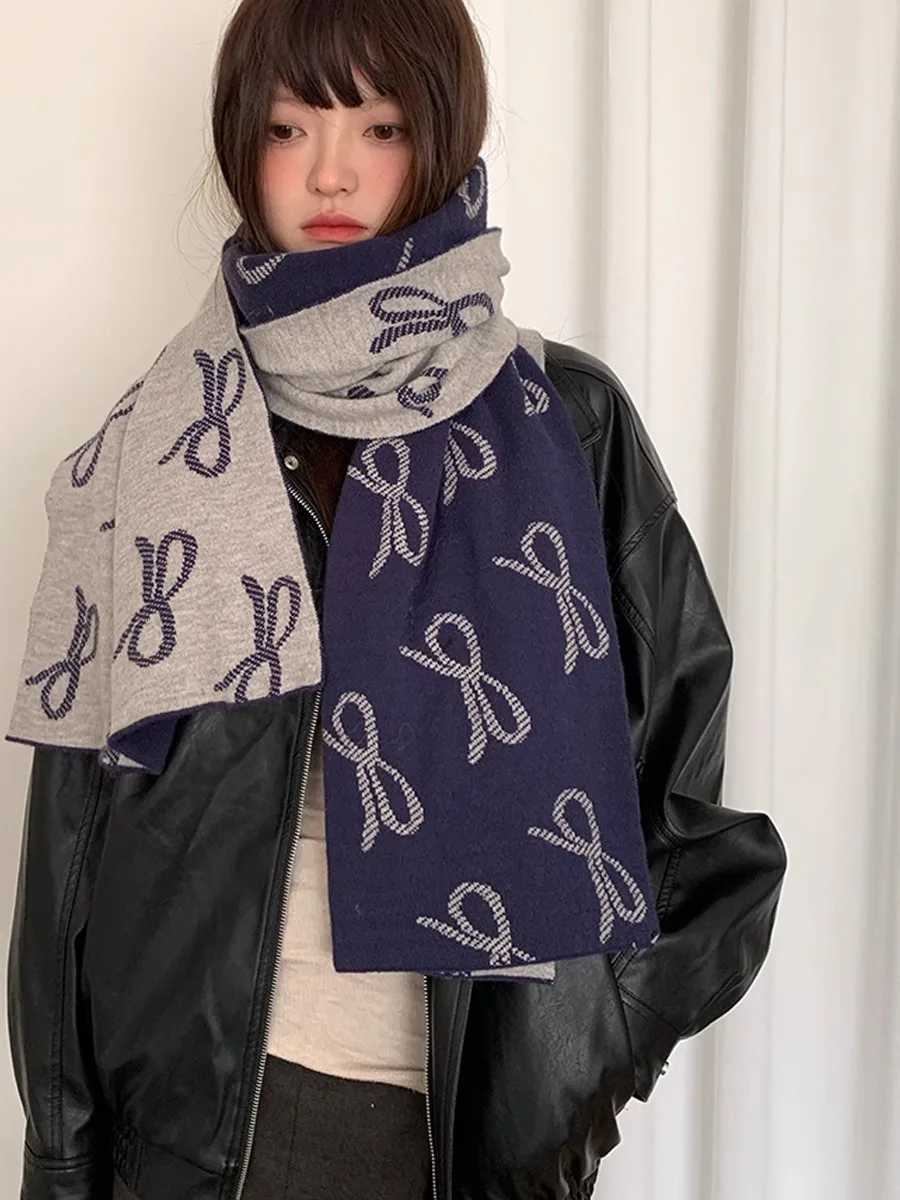 Luxury Butterfly Bow Embroidered Double-sided Scarf For Women Winter Korean-Style Warm Neck Scarf Versatile Scarf and Shaw Y251115