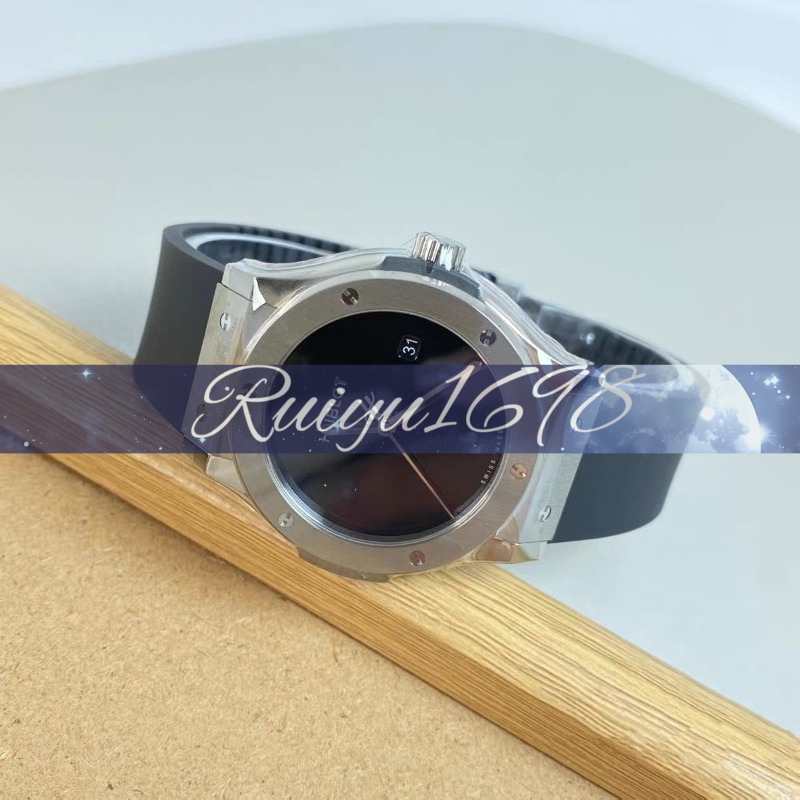 The classic fusion series of designer watches for men featuring a black dial and a stainless steel casepresents a simple and elegant design.