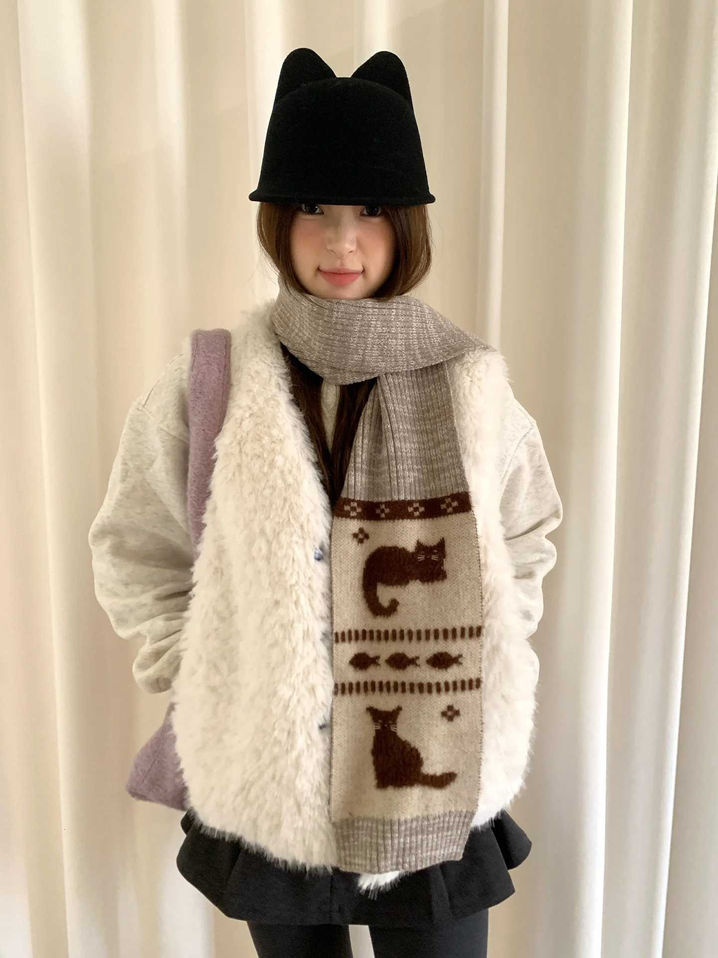 Luxury Cute Jacquard Knit Warm Scarf For Women Winter Essential Windproof Neckwear For Students Y251115