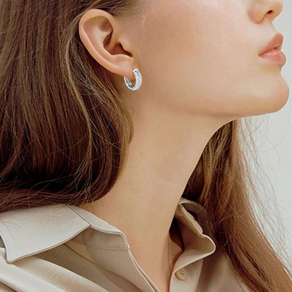 Kirin Palace Sier Real 60pcs Little Moissanite Earrings Women Sparkg Jewelry Gifts White/Yellow Gold Hoops Earring