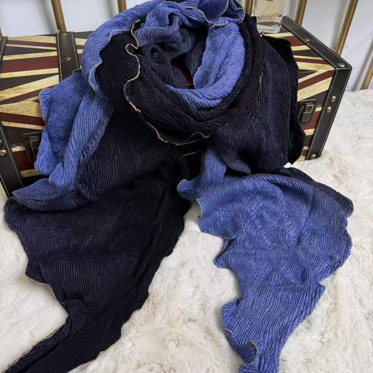 T484 pleated scarf autumn and winter cotton and linen spring and autumn all-match retro new literary warm neck scarf shawl solid color thin
