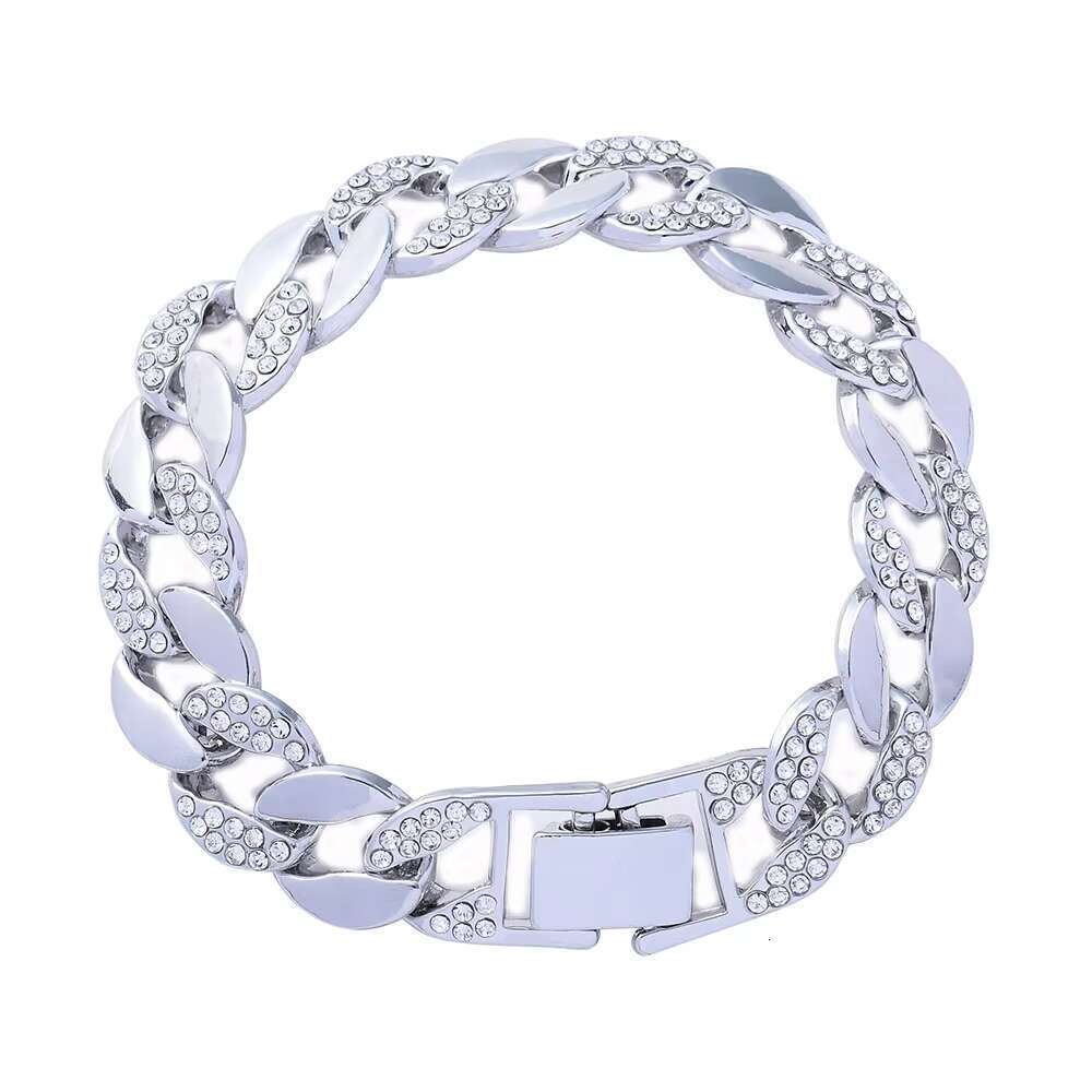DHCollections Iced Out Cuban Link Bracelet for Men Women Silver Color 7-8 Inch Hip Hop Style Bling Chain Accessory 1 Piece