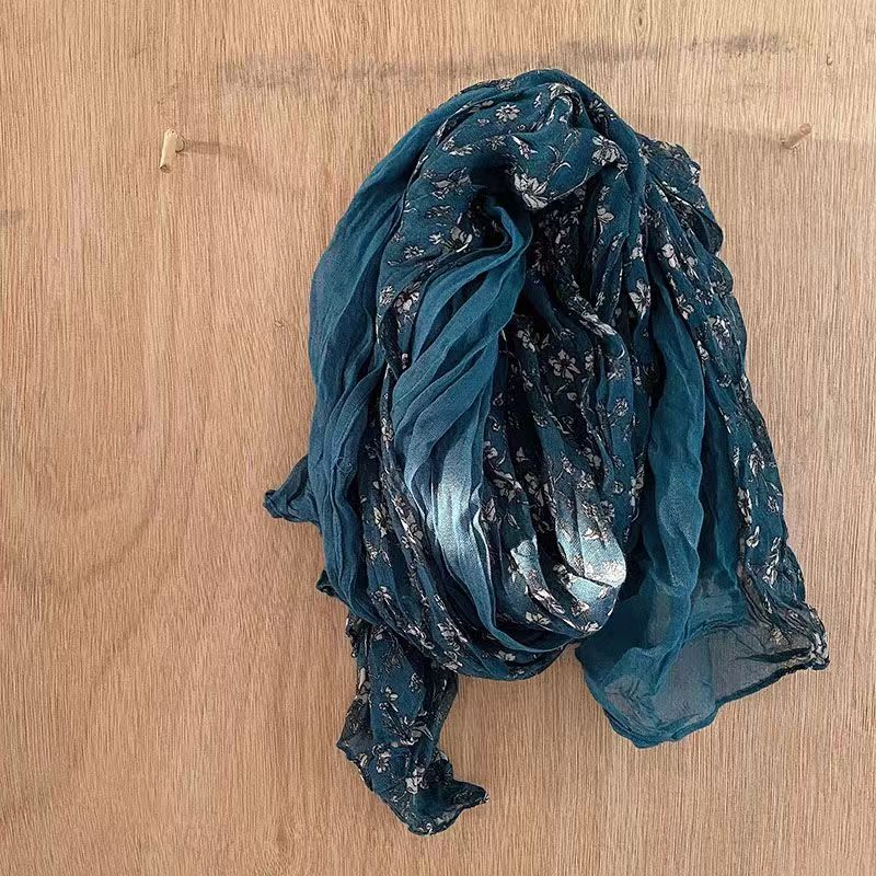 T488 new double stitch floral scarf fashionable and versatile pastoral style literary retro cotton and linen