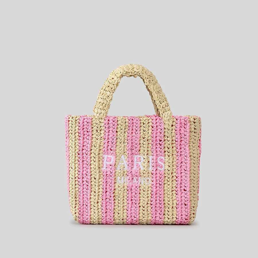 Womens designer handbag summer striped straw bag candy colored travel beach bag 2024 handmade paper rope handbag Z250416