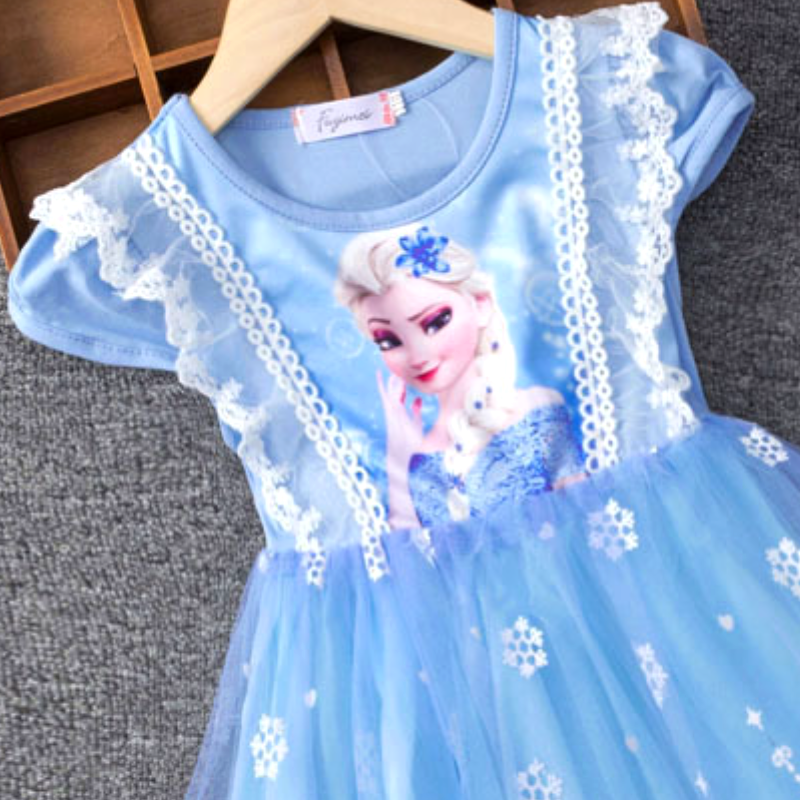 DISNEY kids designer short-sleeved dress baby girls spring and summer children's clothing Elsa's princess dress in summer.